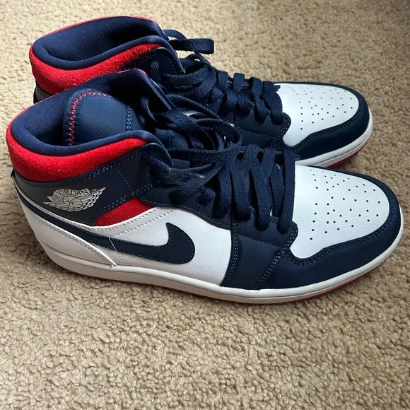 Nike Air Jordan Men's Shoes - Navy, Red, and White - Picture 1 of 4